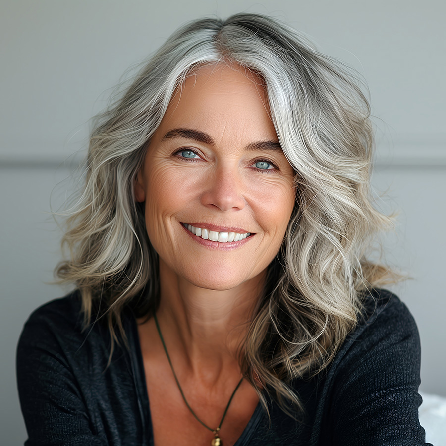 Mature woman with gray hair